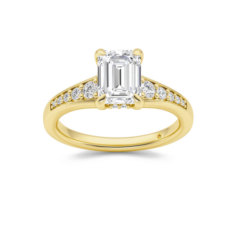 Bloom Tapered Pavé Set Hidden Halo Emerald Cut Lab Grown Diamond Engagement Ring | 14K Yellow Gold 2 7/8 CT. TW.