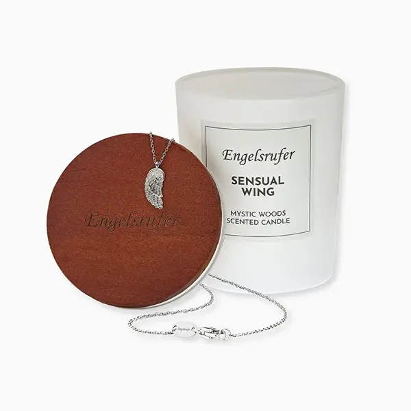Engelsrufer ERJC-LILWING 35 Hour Scented Candle with Angel Wings Steel Necklace