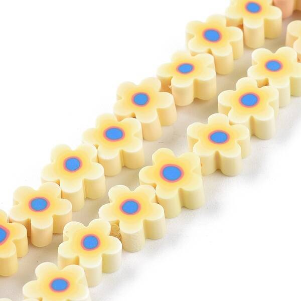 Handmade Flower Printed Polymer Clay Beads Strands