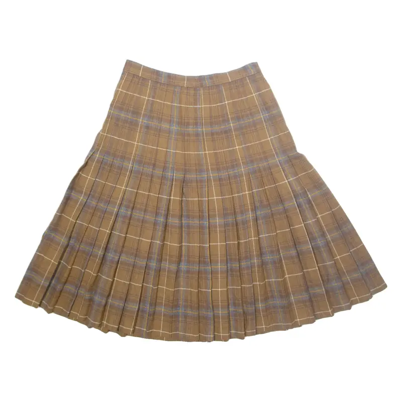 JAEGER Womens Pleated Skirt Brown Midi Wool Check UK 16