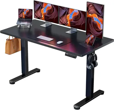 Height Adjustable Electric Standing Desk, Sit Stand up Desk, Memory Computer Home Office Desk with Two-Piece Desktop