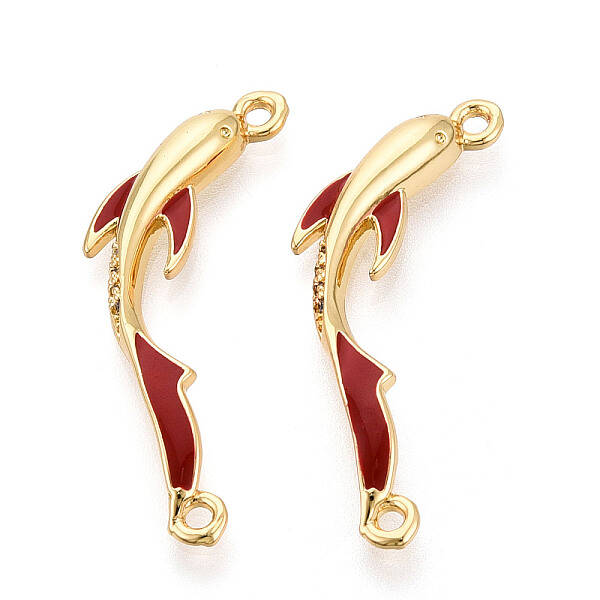 Brass Micro Pave Clear Cubic Zirconia and FireBrick Enamel Connector Charms