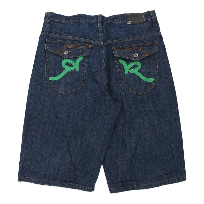 Rocawear Embroidered Denim Shorts - 37W 15L Blue Cotton