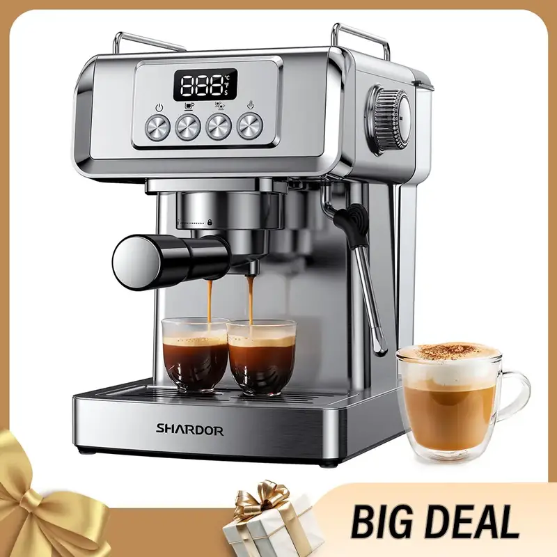 SHARDOR Espresso Machine 20 Bar with Milk Frother Steam Wand, Professional Latte & Cappuccino Maker for Home, 60 Oz Water Tan...