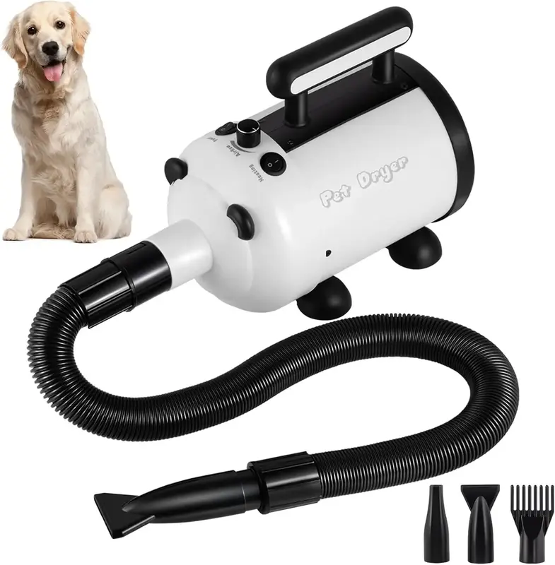 Dog Hair Dryer, High Velocity Dog Blow Dryer with Heater for Grooming, Handle Portable Pet Blower Grooming Dryer with with Bl...