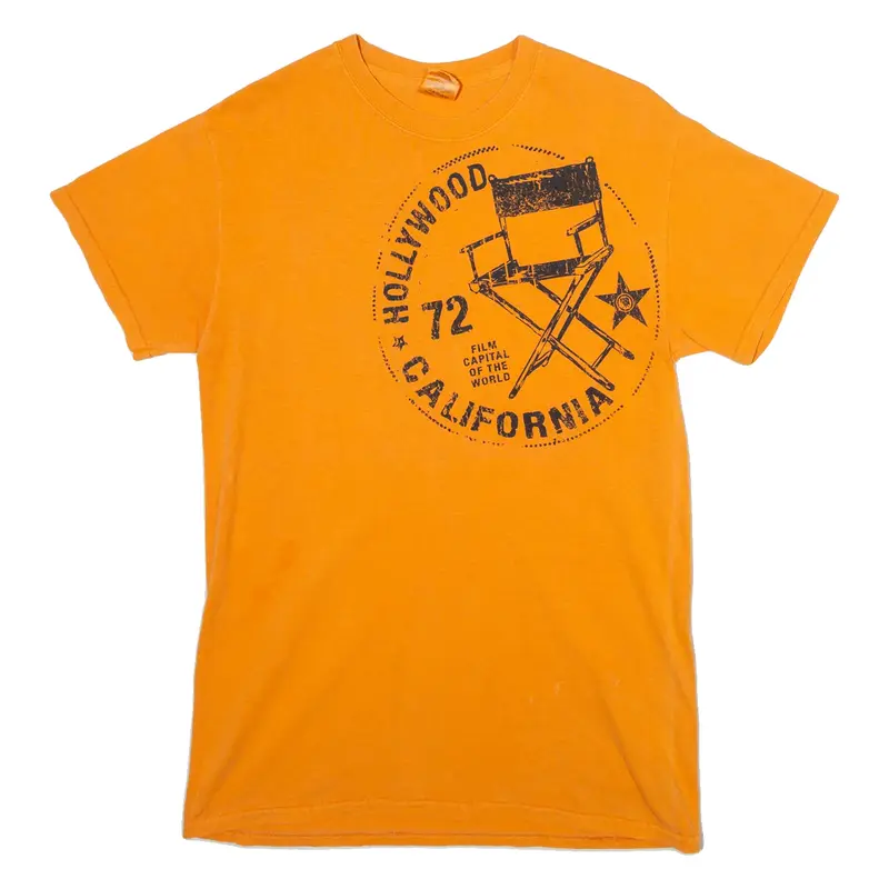 GILDAN Hollywood California Mens T-Shirt Orange USA S