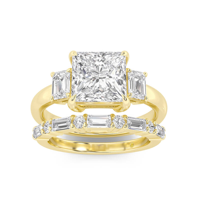 Moonbeam Lab Grown Princess Cut Diamond Engagement Ring with the Cleo Wedding Band | 18K Yellow Gold 2 1/2 ct. tw.