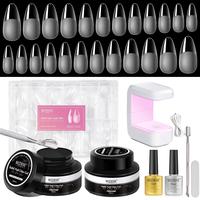 MIZHSE Gel x Nail Kit - Nail Tips and Glue Gel Kit, Solid Nail Glue Gel Soft Almond Nail Tips Half Matte With Mini U V LED Na...