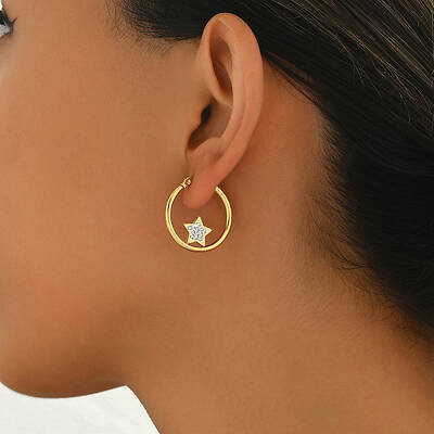 Geometric Retro Casual Stainless Steel Rhinestone Hoop Earrings for Women