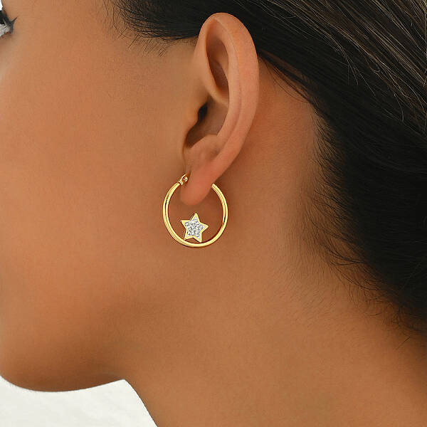 Geometric Retro Casual Stainless Steel Rhinestone Hoop Earrings for Women