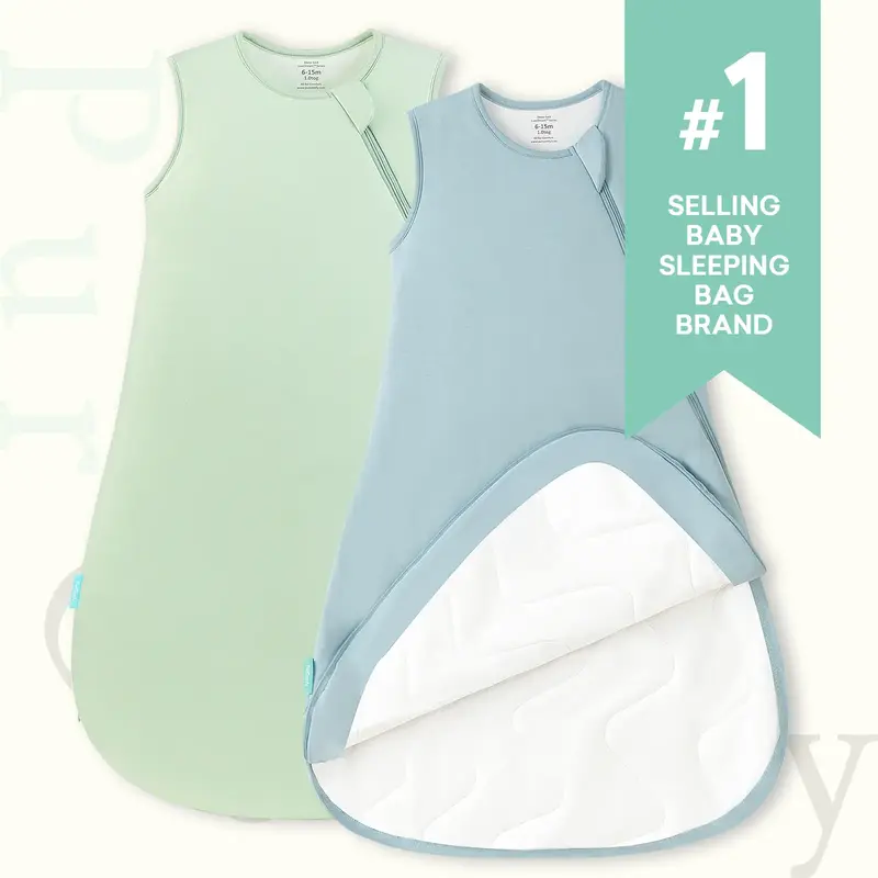 PurComfy 2-pack Bamboo Baby Sleep Sack 0.5/1.0/2.5 TOG, Premium Soft Wearable Sleepwear, 2-Way Safe Zipper Sleepsacks, Easy C...