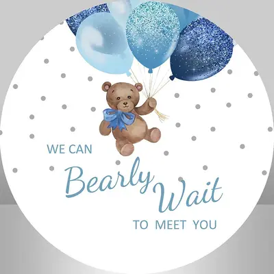 Aperturee Little Bear Balloons Blue Glitter Round Backdrop Kit | Custom Round Backdrop | Circle Party Backdrop | Custom Round...