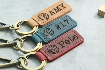 Personalized Volleyball Keychain, Backpack Tags, Leather Keychains, Kid's Name Tags, Sport Keyrings, Charms, Team Gift