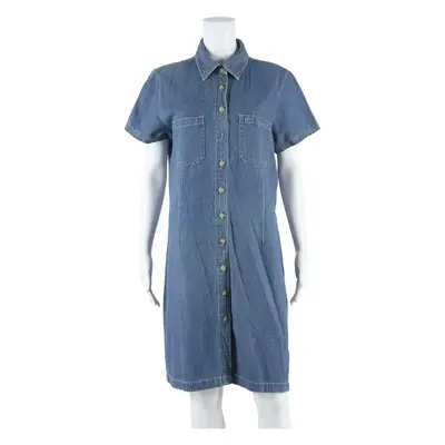 REAL COMFORT Womens Shirt Dress Blue Denim Short Sleeve Knee Length L