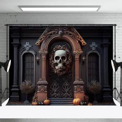 Scary Skull Gate Pumpkin Halloween Photo Backdrop - Aperturee