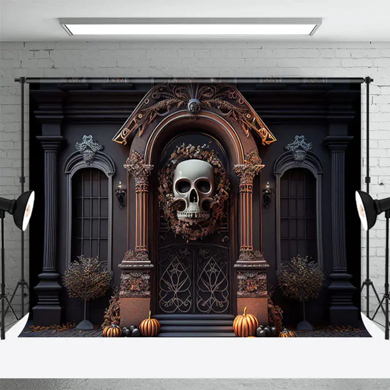 Scary Skull Gate Pumpkin Halloween Photo Backdrop - Aperturee