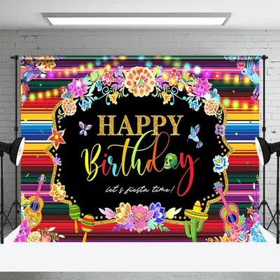 Fiesta Theme Happy Birthday Carnival Festival Backdrop - Aperturee