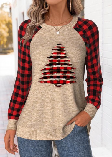 Modlily Christmas Light Camel Tummy Coverage Long Sleeve Sweatshirt - XL