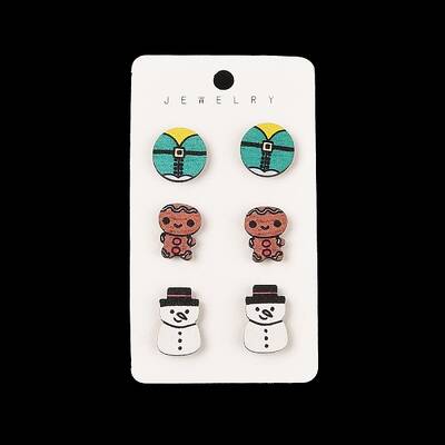 Christmas Theme Wood Stud Earrings