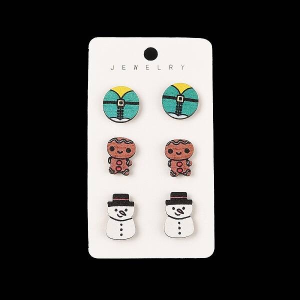 Christmas Theme Wood Stud Earrings