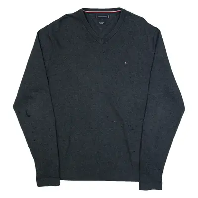 TOMMY HILFIGER Mens Jumper Grey V-Neck Tight Knit XL