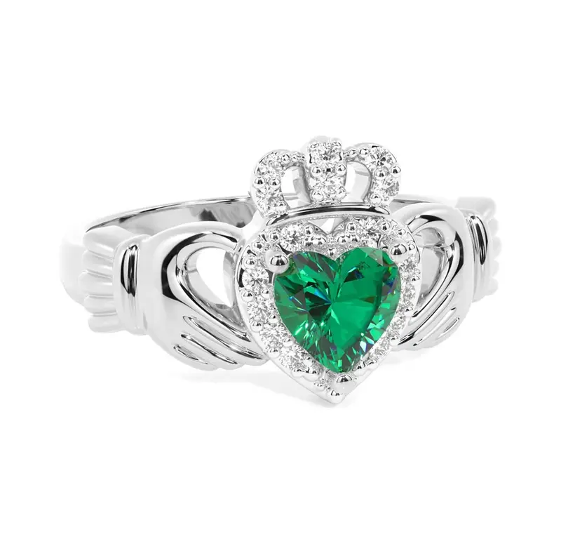 10K White Gold 1 to 5 CT Lab Created Gemstone & 0.25 CT Diamond Heart Cut Custom Anniversary Band