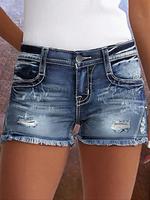 Women's Ripped Denim Shorts, Tight Fit Fashionable Pocket Denim Shorts for Daily Wear, Casual Comfy Bottoms for Summer, Women...