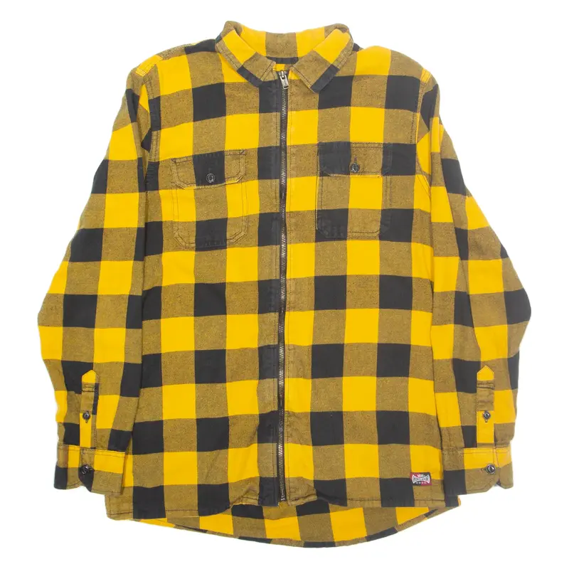 VANS Full Zip Mens Shirt Yellow Check Long Sleeve S