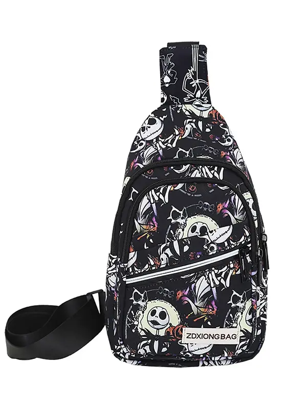 Christmas Themed Christmas Tree & Gingerbread  Pattern Luminous Zipper Crossbody Bag, Casual Sporty Shoulder Bag for Men, Ver...