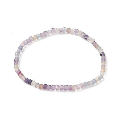 Natural Fluorite Cube Beaded Stretch Bracelet for Women