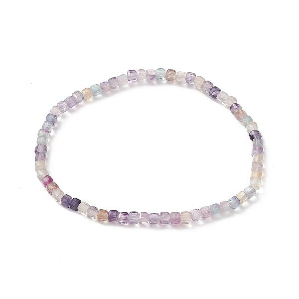 Natural Fluorite Cube Beaded Stretch Bracelet for Women
