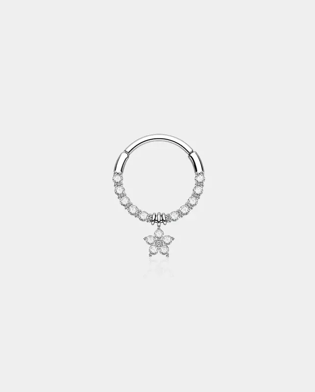 Flower CZ Dangle Daith Septum Ring - 10mm