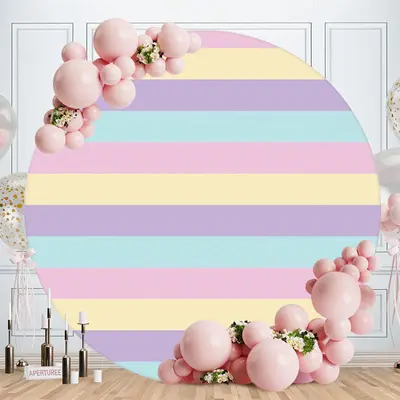 Aperturee Colorful Stripes Round Happy Birthday Party Backdrop