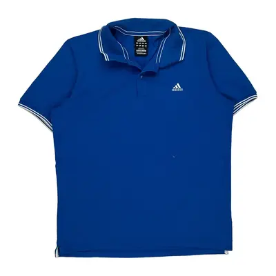 Adidas Polo Shirt - Large Blue Cotton Blend
