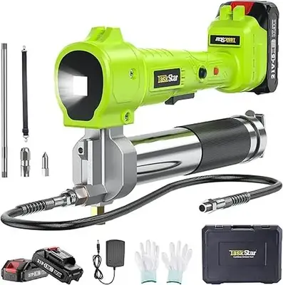 ăTaskStarăElectric Grease Gun Kit, 39.4âFlexible Hose with 2 Batteries and Charger, 10000 PSI Cordless Grease Gun with ...