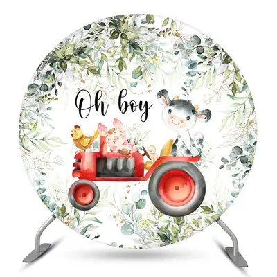 Aperturee Boho Leaf Animals Oh Boy Round Baby Shower Backdrop | Circle Background For Party | Circle Party Backdrop | Round B...