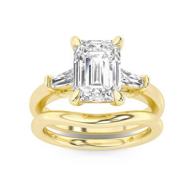 Ignite Lab Grown Emerald Cut Diamond Engagement Ring with the Zola Wedding Band | 14K Yellow Gold 3 ct. tw.