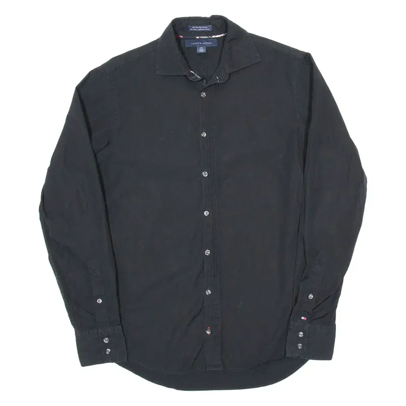 TOMMY HILFIGER Mens Plain Shirt Black Long Sleeve S
