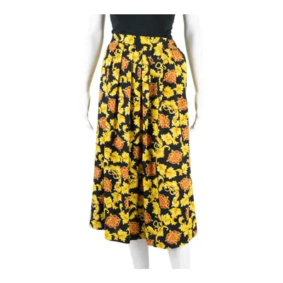HOTHINGTON ESSENTIALS Long Pleated Skirt Yellow 90s Floral Womens S