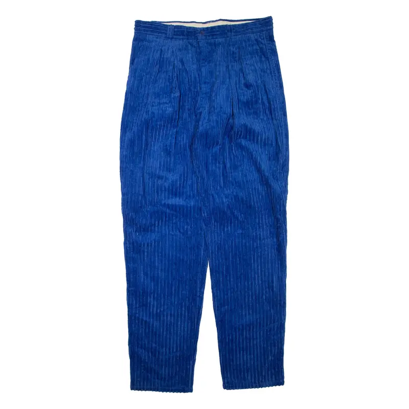 Mens Corduroy Trousers Blue Regular Tapered W34 L34