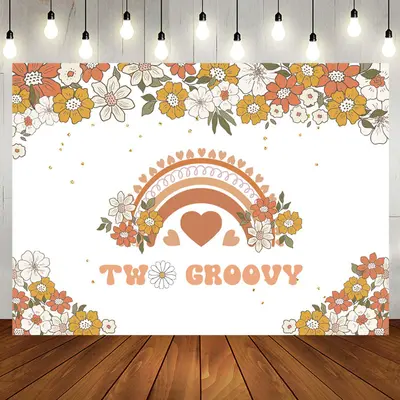 Orange Beige Floral Boho Rainbow 2nd Birthday Backdrop