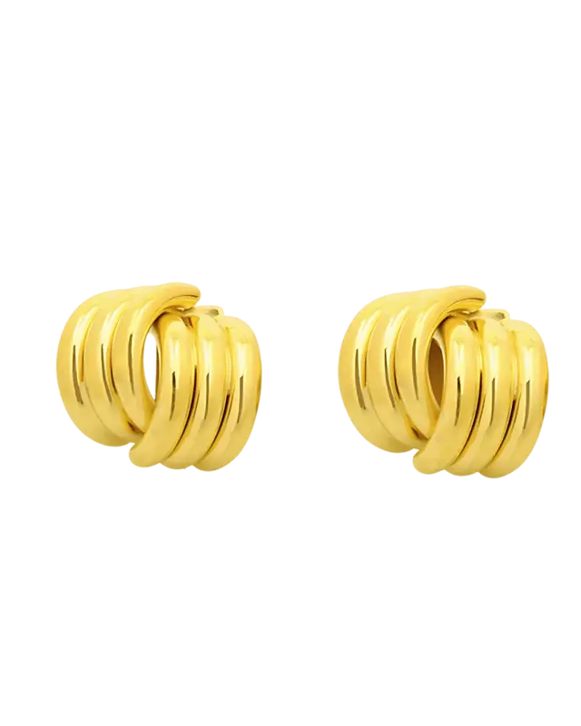 18K Gold Stud Earrings with Line