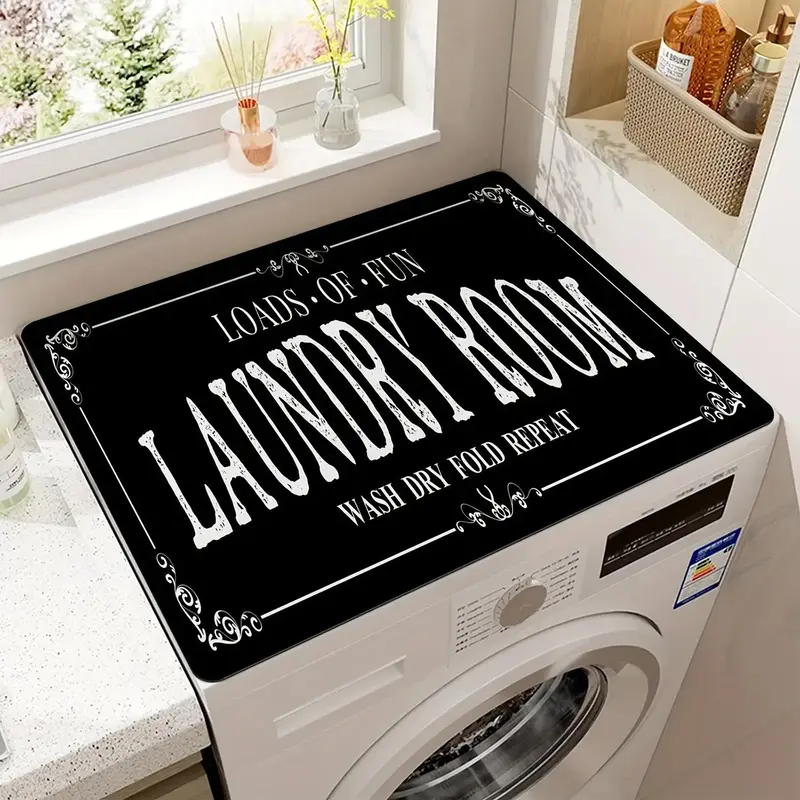 Washing Machine Dust Cover Mat, Letter Pattern Laundry Room Drain Mat, Quick-drying Anti-slip Drain Mat for Washing Machine T...