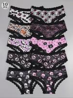 Women's All Over Print Contrast Lace Panty, Dark Color Soft Comfy Breathable Knicker for Daily Wear, Ladies Underwear for All...