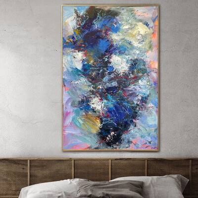 Original Blue Oil Painting Large Colorful Acrylic Canvas Art Acrylic Painting On Canvas Modern Handmade Living Room Wall Artw...