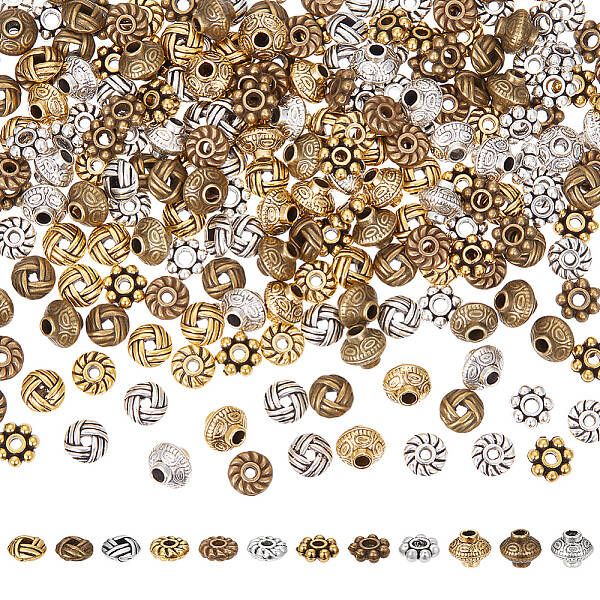 240Pcs 12 Styles Tibetan Style Alloy Spacer Beads
