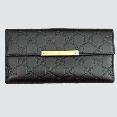 Pre-owned GUCCI calfskin leather Small Leather Goods Brown Calfskin Continental Flap Wallet