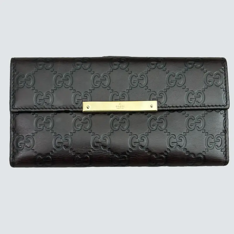 Pre-owned GUCCI calfskin leather Small Leather Goods Brown Calfskin Continental Flap Wallet