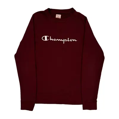 Champion Spellout Sweatshirt - Medium Burgundy Cotton Blend