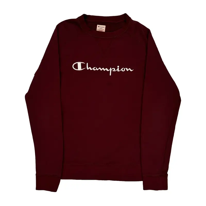 Champion Spellout Sweatshirt - Medium Burgundy Cotton Blend